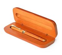 Wordsworth and Black Rollerball Pen - Bolígrafo de lujo impresionante en bambú cerezo, acabado en oro, recargable, mejor regalo para hombres y mujeres, recarga de tinta