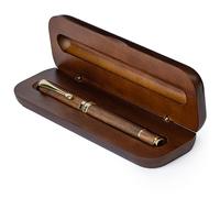Wordsworth and Black Rollerball Pen - Bolígrafo de lujo impresionante en bambú madera marrón, acabado en oro, recargable, mejor regalo para hombres y mujeres, recarga de tinta