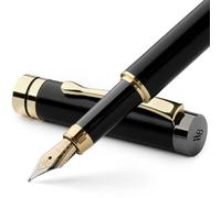 Wordsworth and Black's Pluma de caligrafía - Pluma estilográfica de madera de bambú - Convertidor de tinta recargable - escribir en diario, dibujar (Madera negra, estuche [punta mediana])