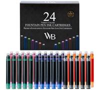 Wordsworth & Black 24 Pack Fountain Pen Ink Refills - Set of 24 Assorted Colors Ink Cartridges - International Standard Size - Length APPR 1.5" - Base Diameter APPR 0.24" - Disposable and Generic