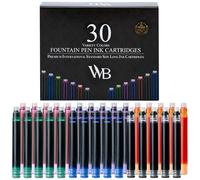 Wordsworth & Black 30 Pack - Cartuchos de tinta para pluma estilográfica - Variedad de colores - Tamaño estándar internacional - Longitud aprox. 5,2cm - Diámetro de la base aprox. 0,6cm - Desechable