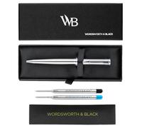 Wordsworth & Black Bolígrafo de Laca Plateada - Impresionante Bolígrafo de Lujo con Acabado en Cromo, Recarga de Tinta, Regalo para Hombres y Mujeres, Recargable, Bonitos Bolígrafos, Punta Fina