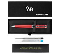 Wordsworth & Black Bolígrafo de Laca Roja - Impresionante Bolígrafo de Lujo con Acabado en Cromo, Recarga de Tinta,Conjunto de Regalo para Hombres y Mujeres,Recargable, Bonitos Bolígrafos, Punta Fina