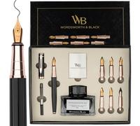 Wordsworth & Black Calligraphy Pen Set de regalo, incluye botella de tinta, 6 cartuchos de tinta, convertidor de recarga de tinta, 6 puntas de repuesto, paquete premium, diario [Oro Rosa Negro]