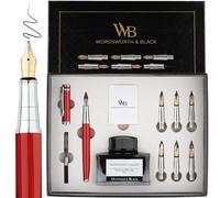 Wordsworth & Black Calligraphy Pen Set de regalo, incluye botella de tinta, 6 cartuchos de tinta, convertidor de recarga de tinta, 6 puntas de repuesto, paquete premium, diario [Cromo Rojo]