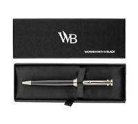 Wordsworth & Black Conjunto de Bolígrafo de Lujo - Laca Negra, Acabado en Oro de 24K, Punta Fina Recargable, Regalo para Hombres y Mujeres, Recarga de Tinta, Bonitos Bolígrafos para el Trabajo