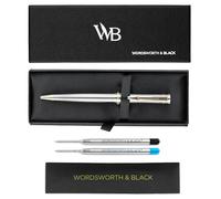 Wordsworth & Black Conjunto de Bolígrafo de Lujo - Laca Plateada, Acabado en Oro de 24K, Punta Fina Recargable, Regalo para Hombres y Mujeres, Recarga de Tinta, Bonitos Bolígrafos para el Trabajo