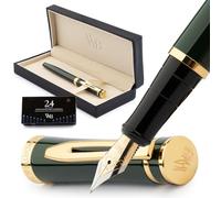 Wordsworth & Black Conjunto de Pluma Estilográfica, Plumín Fino Chapado en Oro de 18K, 24 Cartuchos de Tinta, Convertidor de Recarga de Tinta, Caja de Regalo, Acabado Dorado, Caligrafía [Verde Racing]