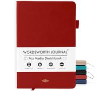 Wordsworth & Black Diario A5 de Medios Mixtos 96 Páginas Mixtas, Tapa Dura de Cuero, Papel de 190 GSM, Cuaderno para Diario de Trabajo y Bocetos, Diarios para Todos - Caja de Regalo Incluida Rojo