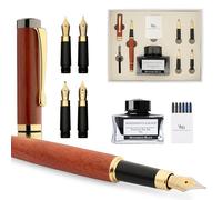 Wordsworth & Black Fountain Pen Gift Set, Incluye botella de tinta, 6 cartuchos de tinta, convertidor de recarga, 4 plumines de repuesto, bambú de lujo,caligrafía, plumas de escritura [Madera de rosa]