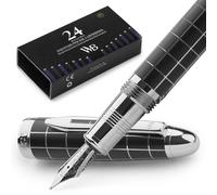 Wordsworth & Black Juego de pluma estilográfica Majesti (comprobado cromo) de punta media con estuche de regalo, 24 cartuchos de tinta, convertidor de recarga de tinta, estuche de regalo, caligrafía