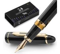 Wordsworth & Black Juego de pluma estilográfica Majesti (oro negro) de punta media con estuche de regalo, 24 cartuchos de tinta, convertidor de recarga de tinta, estuche de regalo, caligrafía
