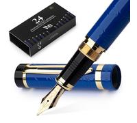 Wordsworth & Black Juego de pluma estilográfica Primori (Oro Azul) de punta media con estuche de regalo, 24 cartuchos de tinta, convertidor de recarga de tinta, estuche de regalo, caligrafía