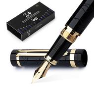 Wordsworth & Black Juego De Pluma Estilográfica Primori [Oro Negro]; Punta Extrafina, Caja De Regalo, 24 Cartuchos De Tinta, Convertidor De Recarga; Diario, Caligrafía, Bolígrafo De Escritura Suave