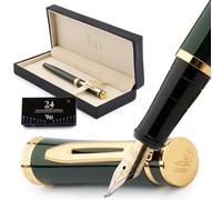 Wordsworth & Black Juego de Pluma Estilográfica, Punta Curva, Incluye 24 Cartuchos de Tinta, Convertidor de Recarga de Tinta y Caja de Regalo[Verde Racing] Perfecto para Hombres y Mujeres