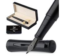 Wordsworth & Black Juego de Pluma Estilográfica, Punta Curva,Incluye 24 Cartuchos de Tinta,Convertidor de Recarga de Tinta y Caja de Regalo,Caligrafía,[Todo Negro],Perfecto para Hombres y Mujeres