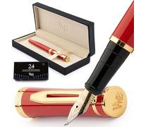 Wordsworth & Black Juego de Pluma Estilográfica, Punta Curva, Incluye 24 Cartuchos de Tinta, Convertidor de Recarga de Tinta y Caja de Regalo[Rojo carmesí] Perfecto para Hombres y Mujeres