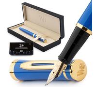 Wordsworth & Black Juego de Pluma Estilográfica, Punta Curva, Incluye 24 Cartuchos de Tinta, Convertidor de Recarga de Tinta y Caja de Regalo[Azul imperial] Perfecto para Hombres y Mujeres