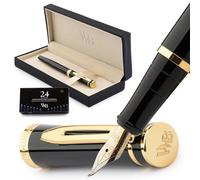 Wordsworth & Black Juego De Pluma Estilográfica, Punta Doblada Dorada De 18 Quilates, 24 Cartuchos De Tinta, Convertidor De Recarga De Tinta Y Caja De Regalo, Acabado Dorado, Caligrafía [Oro Negro]