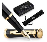 Wordsworth & Black Juego de pluma estilográfica, punta extrafina dorada de 18 quilates, paquete de 24 cartuchos de tinta, convertidor de recarga de tinta y estuche de regalo acabado dorado [oro negro]
