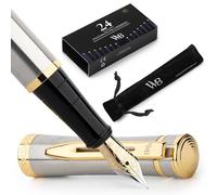 Wordsworth & Black Juego de pluma estilográfica, punta extrafina dorada de 18 quilates, paquete de 24 cartuchos de tinta convertidor de recarga de tinta y estuche de regalo acabado dorado oro plateado