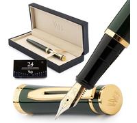 Wordsworth & Black Juego de pluma estilográfica punta media dorada de 18 kt con 24 cartuchos de tinta, convertidor para la recarga de tinta y estuche de regalo, acabado dorado (Verde racing)