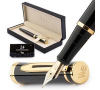Wordsworth & Black Juego de pluma estilográfica punta media dorada de 18 kt con 24 cartuchos de tinta, convertidor para la recarga de tinta y estuche de regalo, acabado dorado (Oro Negro)