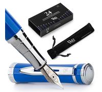 Wordsworth & Black Juego De Pluma Estilográfica, Punta Mediana, Incluye Paquete De 24 Cartuchos De Tinta, Convertidor De Recarga De Tinta Y Estuche De Regalo Acabado Cromado Caligrafía [Azul Imperial]