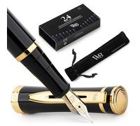 Wordsworth & Black Juego de plumas estilográficas punta media con 24 cartuchos de tinta, un convertidor para la recarga de tinta y un Bolsa de regalo, caligrafía (Oro negro)
