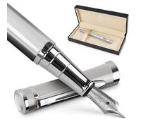Wordsworth & Black Juego de plumas estilográficas punta media con 24 cartuchos de tinta, un convertidor para la recarga de tinta y un estuche de regalo, diarios y caligrafía (Plata cromada)