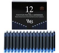 Wordsworth & Black - Paquete de 12 cartuchos de tinta para pluma estilográfica - Azul - Tamaño estándar internacional - Longitud aprox. 3.8 cm - Diámetro de la base aprox. 0.6 cm - Desechable