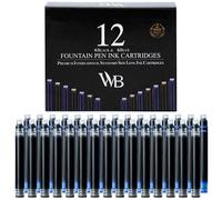Wordsworth & Black - Paquete de 12 cartuchos de tinta para pluma estilográfica - Negro y azul - Tamaño estándar internacional - Longitud aprox. 5,2 cm - Diámetro de la base aprox. 0,6 cm - Desechable
