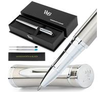 Wordsworth & Black Rollerball Pen - Bolígrafo de Lujo - Acabado en Cromo, Laca Plateada,Recarga de Tinta Recargable,Regalo para Hombres & Mujeres,Escritura Profesional,Bonitos Bolígrafos Elegantes
