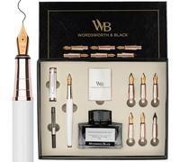 Wordsworth & Black Set de Regalo de Pluma de Caligrafía, Incluye Botella de Tinta, 6 Cartuchos de Tinta, Convertidor de Recarga de Tinta, 6 Puntas de Repuesto, Paquete Premium, Diario[Oro rosa blanco]