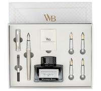 Wordsworth & Black Set de Regalo Pluma Estilográfica, Incluye Botella de Tinta y 6 Cartuchos, Convertidor de Recarga, 5 Plumines de Repuesto, Diario [Cromo Plateado]