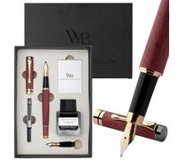 Wordsworth & Black's Juego de Pluma Estilográfica, Lujo en Madera de Bambú - Punta Mediana, Punta Extra Fina, Estuche de Regalo; Botella de Tinta Negra de 25ML, 6 Cartuchos de Tinta [Madera violeta]