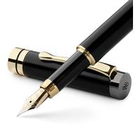 Wordsworth & Black's Juego De Pluma Estilográfica, Lujosa Madera De Bambú, Punta Extrafina, Estuche De Regalo; 6 Cartuchos De Tinta, Convertidor De Recarga De Tinta - Caligrafía; [Madera Negra]