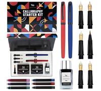 Wordsworth Negro Caligrafía Pen Set, Azul, 2 Plumas, 18 ML Tinta, 60 Cartuchos, Convertidor, 1/2, 4 Plumas Anchas