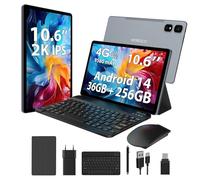WOREGOO 10.6 Pulgadas Android 14 Tablet, 4G LTE y 5G WiFi, 2.0GHz Octa-Core, 36GB RAM+256GB ROM (1TB TF), 2K 2000x1200 FHD Display, GMS/GPS/8+13MP/Batería 9580mAh con Teclado+Ratón (Gris)