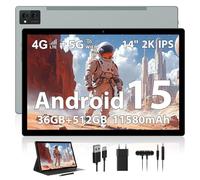WOREGOO 14 Pulgadas Android 15 Tablet, 5G WiFi y 4G LTE Touch, 36GB RAM + 512GB ROM (1TB TF), Octa-Core/Pantalla 2000 * 1200FHD 2K/BT5.0/13MP + 8MP/11580mAh/GPS con Funda y Stylus, Gris
