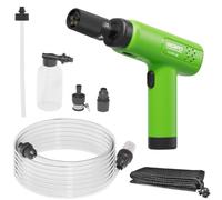 WORFCI Mini Limpiadora a Bateria Inalámbrica, USB-C, Indicador de Batería | Máx 18 Bar, Multichorro 5-en-1, Boquilla de Espuma, Manguera (5 m), Adaptador para Botella, Caudal: 160 l/h, Peso: 0,77 kg
