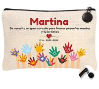 Worfull - Neceser Personalizado - Mujer Personalizado - Estuche Maquillaje. Neceser Viaje- Estuche lapices-Profesora Primaria-Tejido Lino. 23,5x15cm. c/Tirador - Varios diseños. (MANITOS)