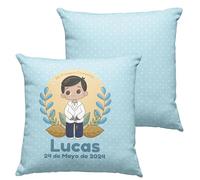 Worfull Regalos Cojín comunión niña/niño. Regalos comunión Personalizados con Nombre y Texto. Cojín Personalizado. Varios diseños. Opción de Pack. (Niño Moreno)