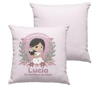 Worfull Regalos Cojín comunión niña/niño. Regalos comunión Personalizados con Nombre y Texto. Cojín Personalizado. Varios diseños. Opción de Pack. (Niña Morena)