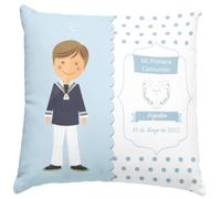 Worfull Regalos Cojín comunión niñas y niños. Regalos comunión Personalizados con Nombre y Texto y Cambios de Color de Pelo. Cojín Personalizado. Varios diseños. (Niño Castaño)