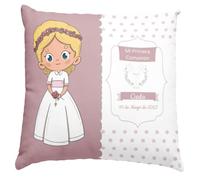 Worfull Regalos Cojín comunión niñas y niños. Regalos comunión Personalizados con Nombre y Texto y Cambios de Color de Pelo. Cojín Personalizado. Varios diseños. (Niña Rubia)