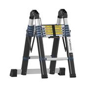 WORHAN 3.8m Escalera Doble Telescopica Pro Multiuso Multifuncional Plegable Tijera Aluminio Anodizado Nueva Generación Calidad Alta 380cm K3.8C