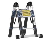 WORHAN 4.4m Escalera Doble Telescopica Pro Multiuso Multifuncional Plegable Tijera Aluminio Anodizado Nueva Generación Calidad Alta 440cm K4.4C