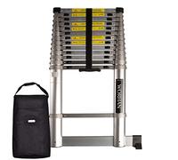 WORHAN® 4.4m Escalera Telescopica 440cm Pro Multiuso Multifuncional con Anillos DE Aluminio y Estabilizador Aluminio Anodizado Normativa EN131 1AK4.4+Bag