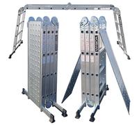 WORHAN 4.6m Escalera Multiuso con 2 Plataformas de Acero Multifuncional Plegable Tijera Aluminio 2 Estabilizadores Bisagra Grande Nueva Generación Calidad Alta KS4.6+Platforms